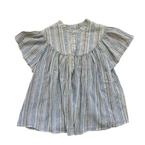 Bellerose Heidi Striped Cotton Flutter Sleeve Blouse Top Multi Color 0 preppy